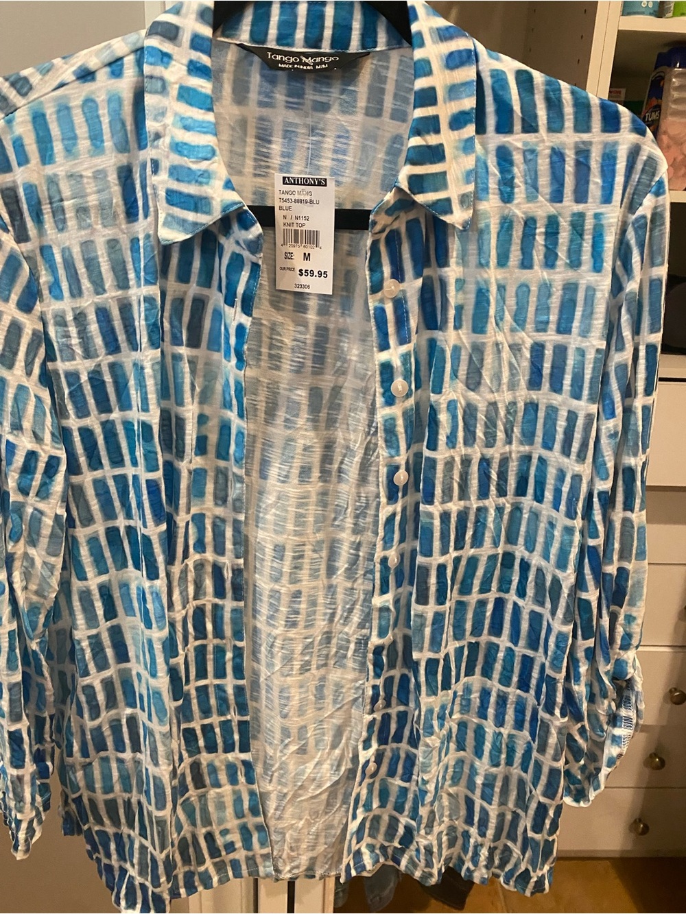 Tango Mango Blue Patterned Button-Down Shirt - Women's M
